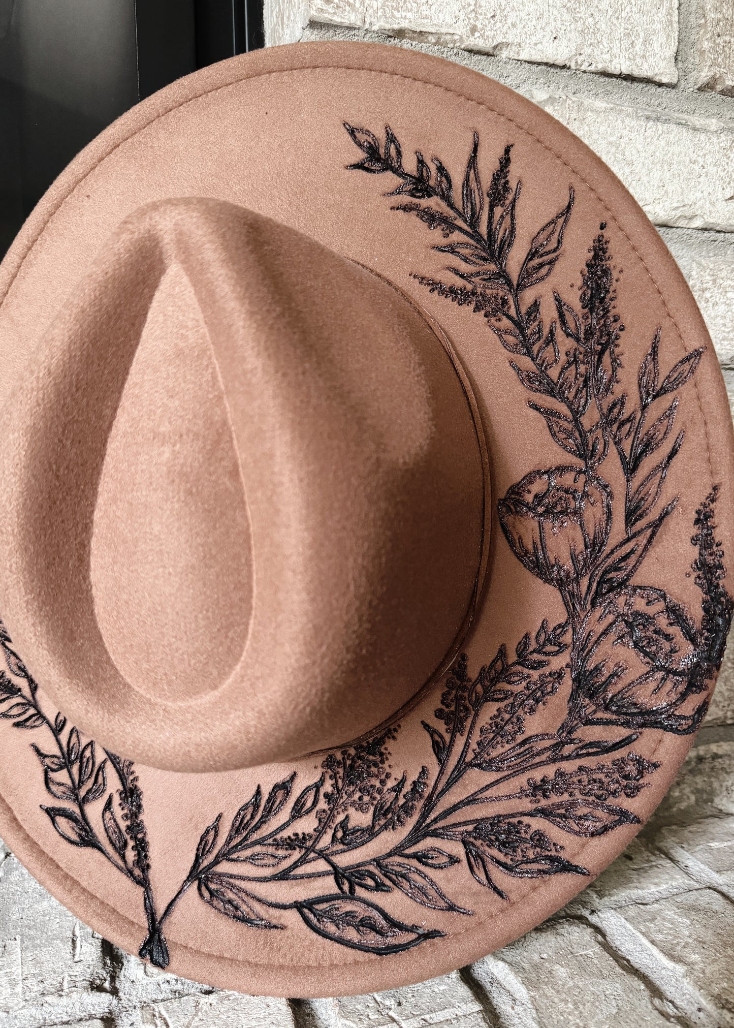 Eclectic Poppy- Wide Brim Hand Burned Hat