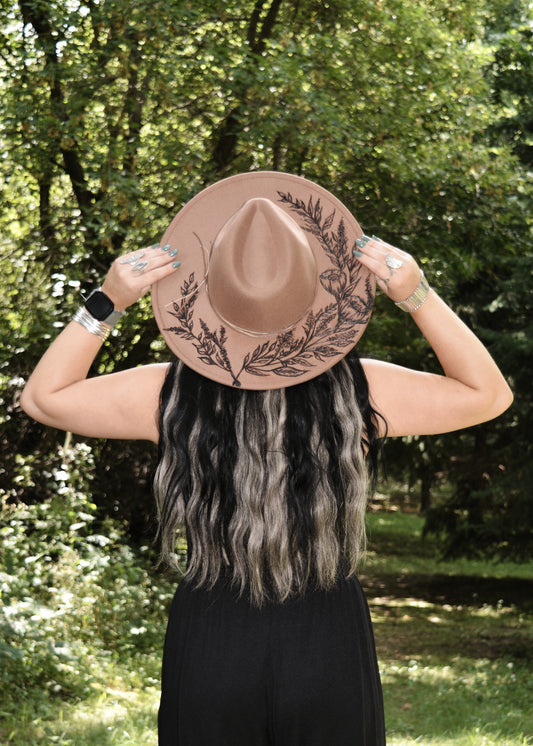Eclectic Poppy- Wide Brim Hand Burned Hat