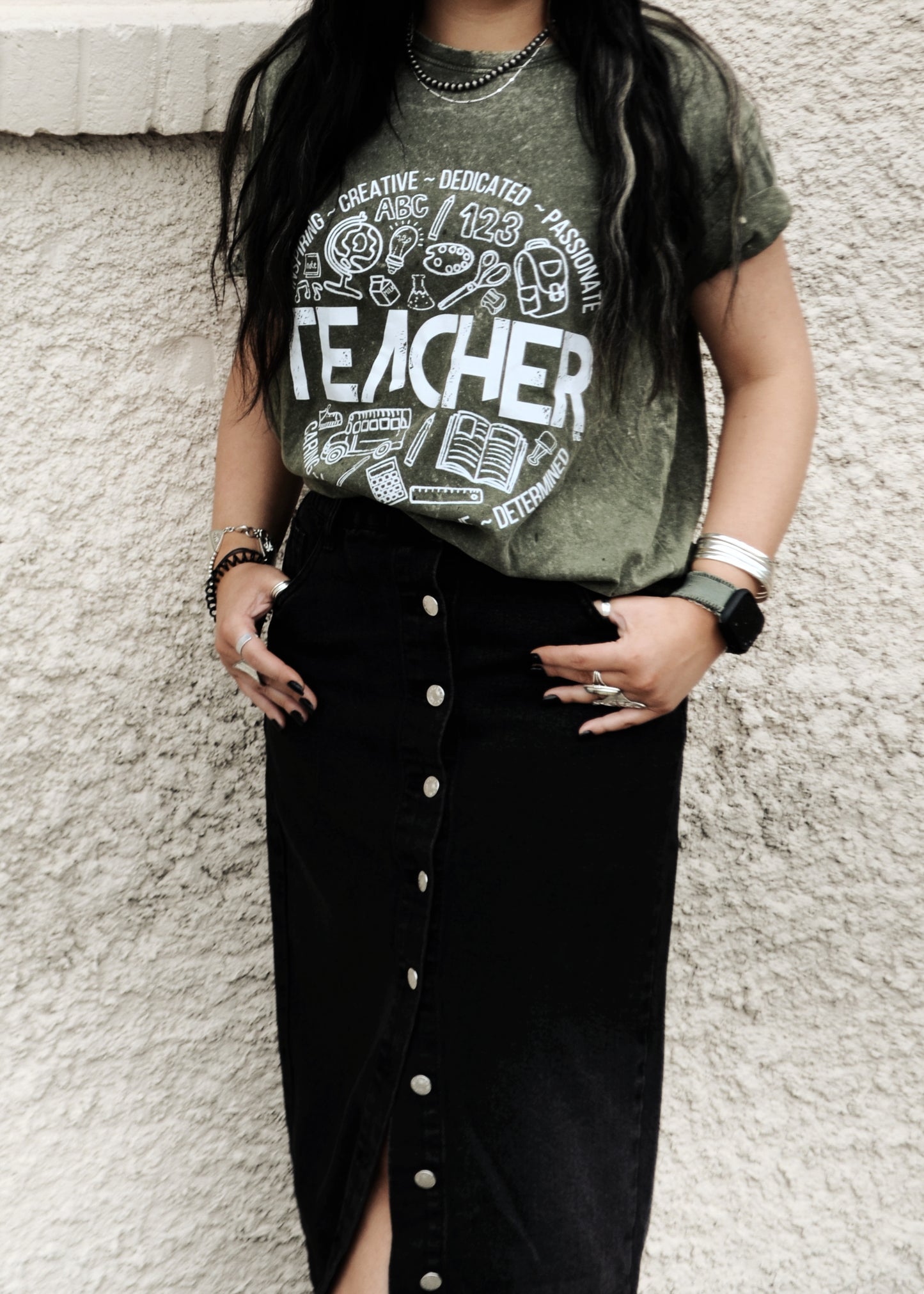 Acid Wash Edgy Teacher Doodles Tee