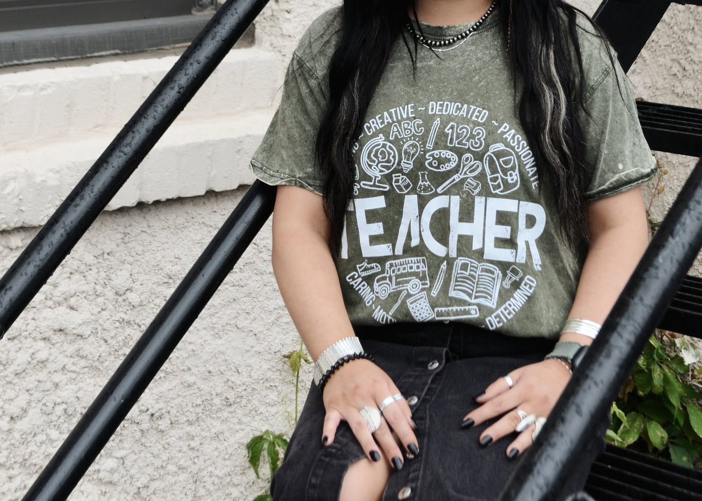 Acid Wash Edgy Teacher Doodles Tee