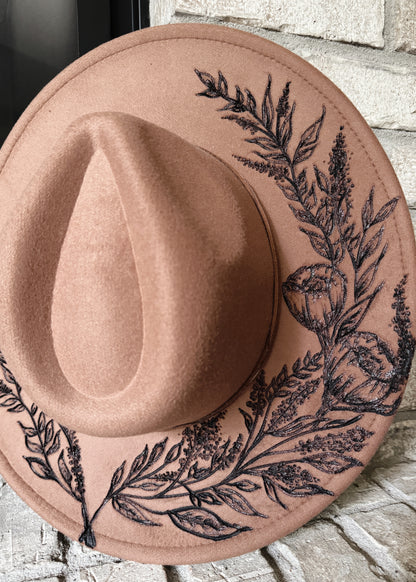Eclectic Poppy- Wide Brim Hand Burned Hat